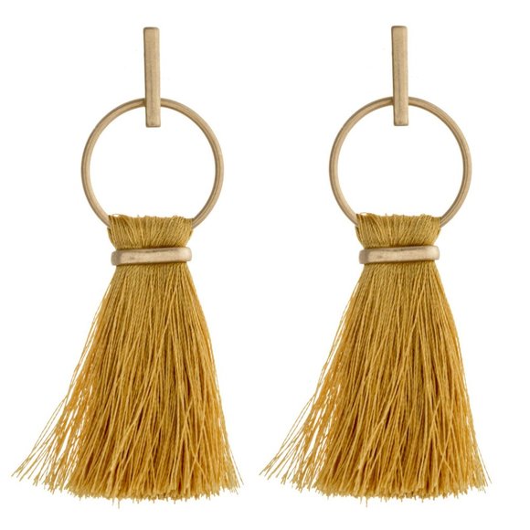 Influence Jewelry - Mustard Fringe Fan Tassel Bar Stud Drop Earrings